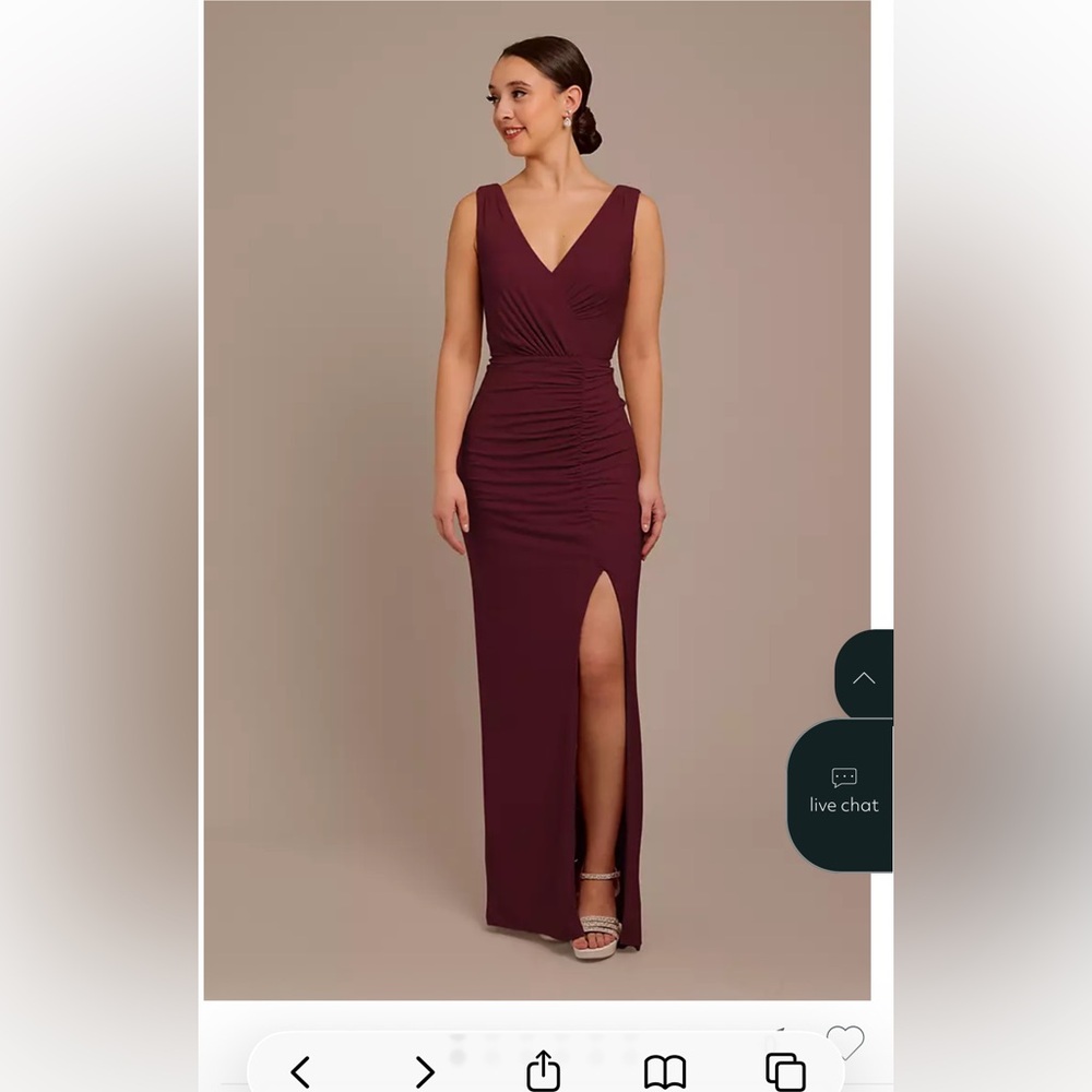 Wine Color Sleeveless V-Neck Rouched Floor Length Dress from David’s Bridal - Picture 6 of 6